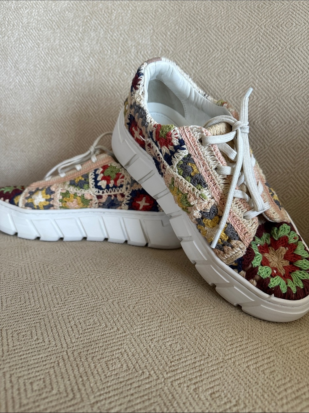 Free People Bohemian  Multicolor Crochet Lace-Up Sneakers - Picture 4 of 8